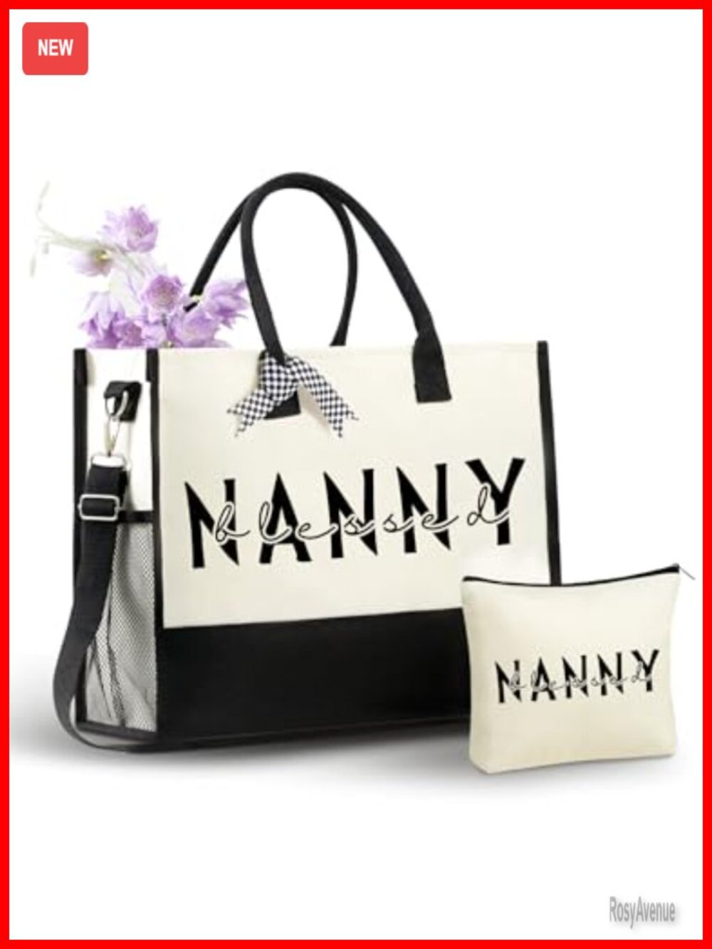 Canvas Tote Bag with Zipper Closure & Shoulder Strap Nanny Gift